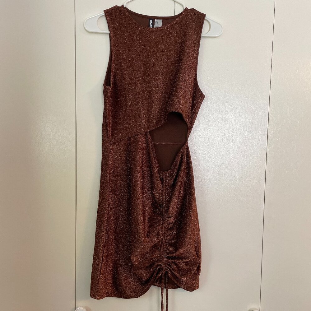 Medium Bronze Metallic Cutout and Side Cinch Dress H&M